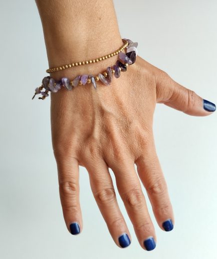 bracelet macrame double pierre amethyste perles laiton poignet
